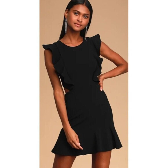 NWT LULU’S Positively Beaming Backless Ruffled Mini Dress Small Black - Picture 2 of 12